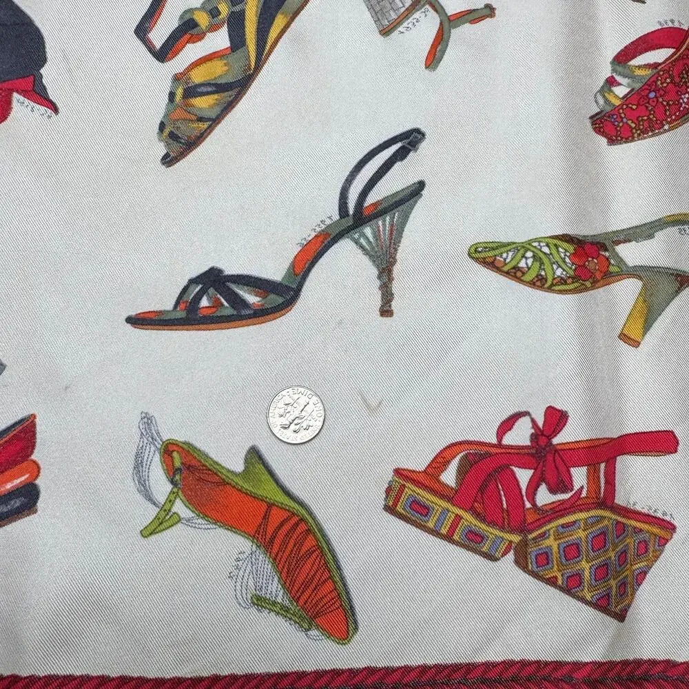 Salvatore Ferragamo Silk History of Shoes Heels Printed Scarf Italy Logo Luxury